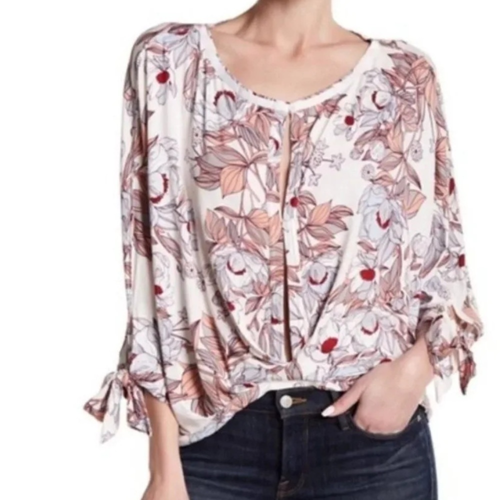 Free People Keeping On Floral Tie-Sleeve Top